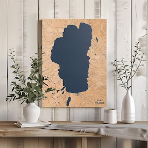 Lake Tahoe Kalifornien | Benutzerdefinierte See Karte Wohnkultur, personalisierte See Haus Geschenk, Jahrestag Hochzeitslager Geschenk, gravierte Holz Wandkunst