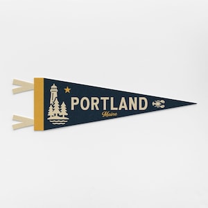 Portland Maine Felt Pennant | Forest City banner poster. Vintage town & state pride typography flag home decor. Travel gift USA image 1