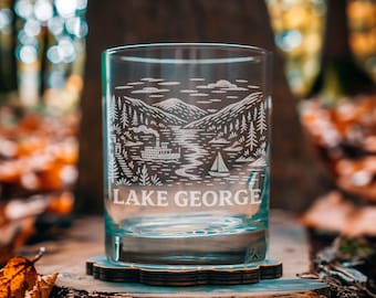Lake George New York-glas | Laseretsad reseglas, graverad naturskön present till Adirondack-resenärer