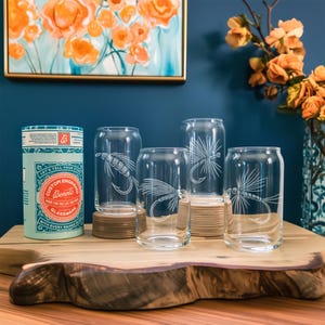 Fly Fishing Lure Glasses | Laser Etched Outdoor Barware, Engraved Gift for Anglers & Rustic Cabin Decor