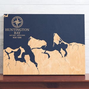 Hoodedton Bay, New York Karte | "Graviertes Holz Küstenkarte Wand Kunst Zeichen, Strand Wohnkultur nautischen Druck, einzigartiges personalisiertes Geschenk für die Familie