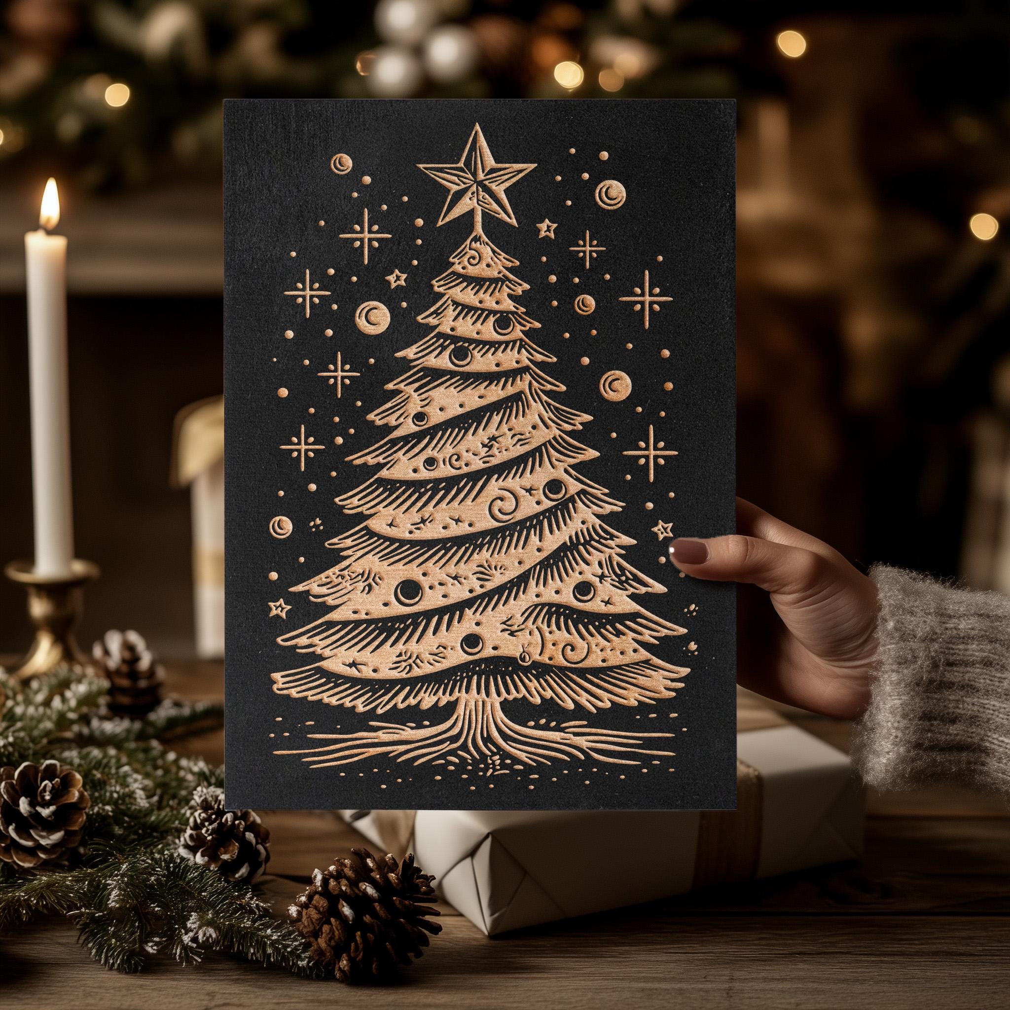 ミッドセンチュリーモダンクリスマスツリー彫刻木製パネル