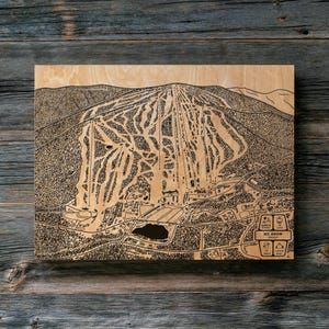 Mount Snow Vermont Ski Loipe Karte | Gravierte Holzwandkunst, Winterhütten-Dekor, Snowboard-Gebirgsspur-Plakat, personalisiertes Geschenk für die Familie
