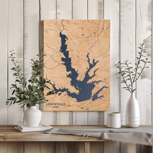 Lewisville Lake Texas / Decorazione per la casa con mappa personalizzata del lago, regalo personalizzato per casa sul lago, regalo per anniversario di matrimonio in campeggio, arte murale in legno incisa