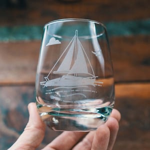 Sailboat Scene Glasses | Personalized Beer, Cocktail, Whiskey, Wine glassware. Sailing & boating gift. Coastal living barware and home decor