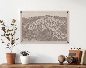 Killington Vermont Mountain Trail Map Felt Poster Banner | Vintage ski snowboard wall art gift. Flag pennant home decor USA Handmade