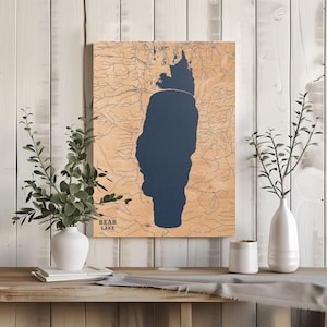 Bär See Idaho | Benutzerdefinierte See Karte Wohnkultur, personalisierte See Haus Geschenk, Jahrestag Hochzeitslager Geschenk, gravierte Holz Wandkunst