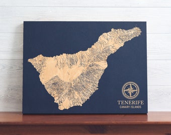 Tenerife, Canary Islands, Spain Map | Engraved Wood Coastal Chart Wall Art Sign, Beach Home Decor Island Print, Unique Personalized Gift