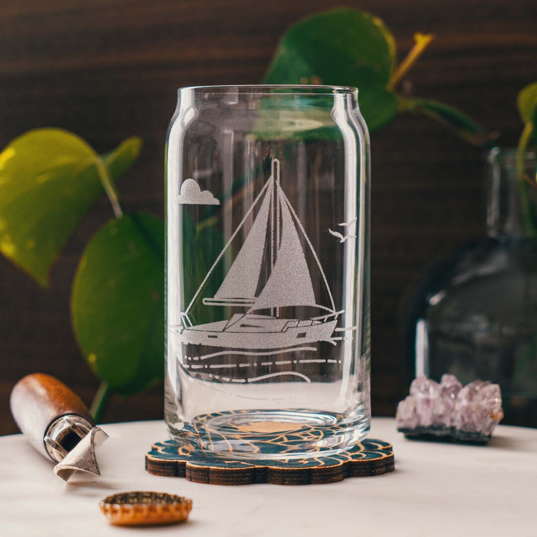 Sailboat Scene Beer Can Glasses Personalized Glassware for Beer and