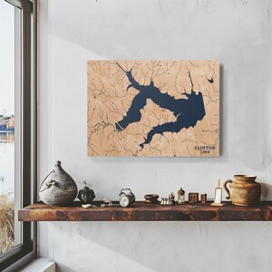 Howlin Lake Kansas | Benutzerdefinierte See Karte Wohnkultur, personalisierte See Haus Geschenk, Jahrestag Hochzeitslager Geschenk, gravierte Holz Wandkunst