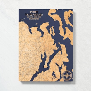 Port Townsend, Washington Karte | "Graviertes Holz Küstenkarte Wand Kunst Zeichen, Strand Wohnkultur nautischen Druck, einzigartiges personalisiertes Geschenk für die Familie