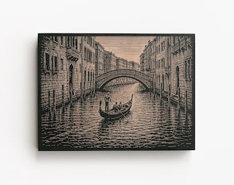 Venice Italy Engraved Birch Art Panel | Gondola Canal Wall Art, Romantic Travel Decor, Venice Gift