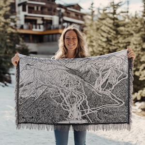 Lake Louise, Alberta, carte des pistes de ski du Canada | Cette couverture douillette et douce est un excellent cadeau de décoration de cabine pour les skieurs et les planchistes