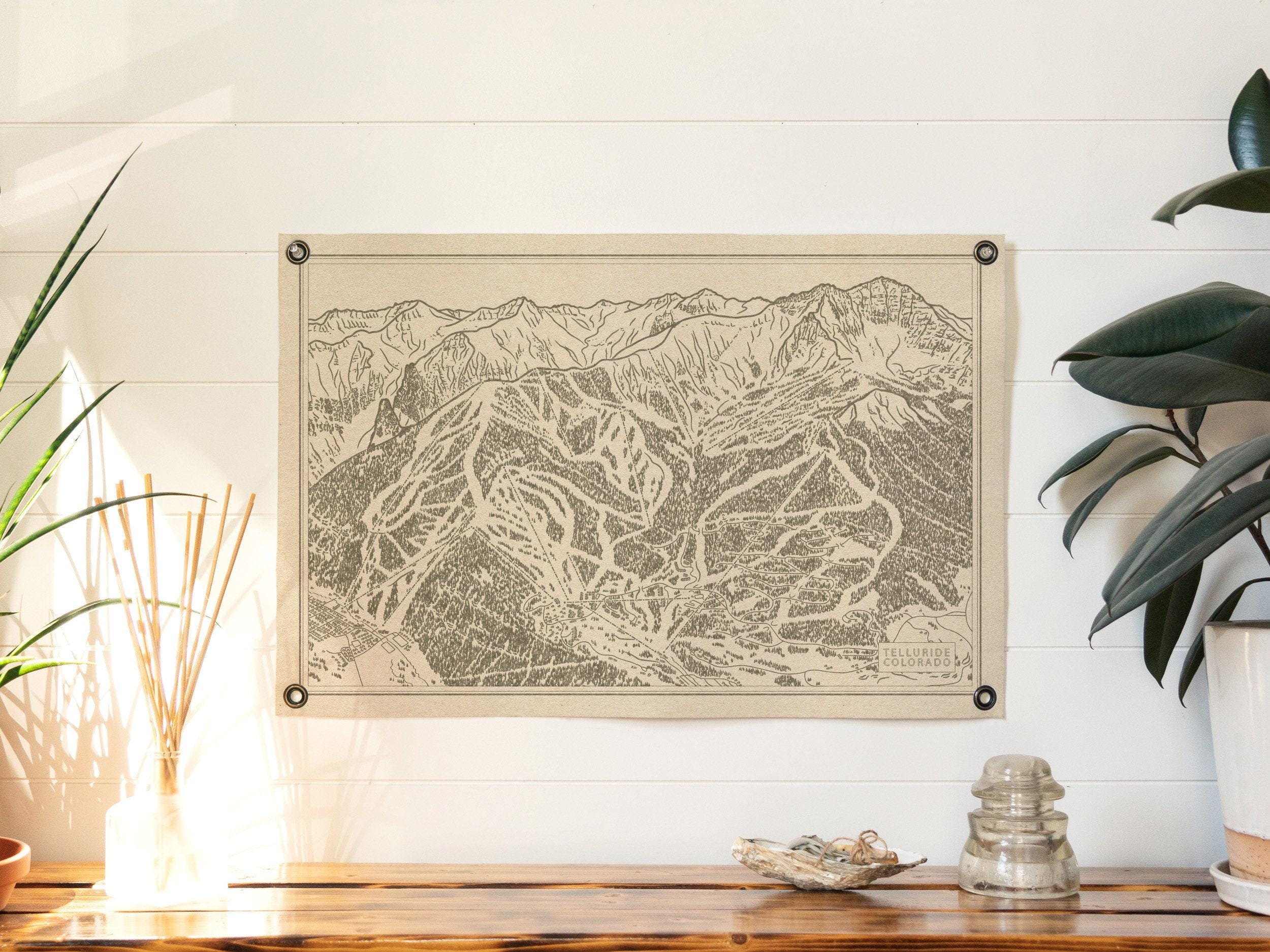 Telluride Colorado Mountain Map Felt Poster Banner | Vintage Ski ...