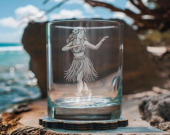 Hula Girl Brille | Personalisierte gravierte Bier-, Cocktail-, Whisky-, Weingläser. Tropisches Insel Geschenk. Küsten Strand Barware Wohnkultur.