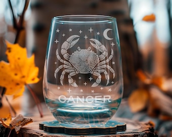 Vasos de Cáncer / Vasos personalizados con el signo zodiacal para whisky, vino y cerveza, cristalería celestial, decoración del horóscopo, signos del zodiaco, regalo de astrología