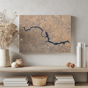 Sakakawea-See in North Dakota | Benutzerdefinierte See Karte Wohnkultur, personalisierte See Haus Geschenk, Jahrestag Hochzeitsgeschenk, gravierte Holz Wandkunst
