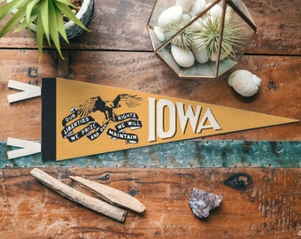 Iowa Felt Pennant | Liberties & Rights State banner poster. Vintage typography Eagle flag pennant home decor. USA Handmade