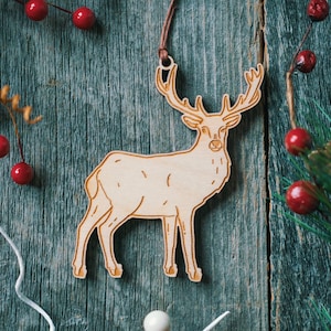 Deer Ornament | Christmas, Holiday Decor, Hostess Gift, Gift Tags, Stocking Stuffer, Tree Decoration, Wood, USA Made