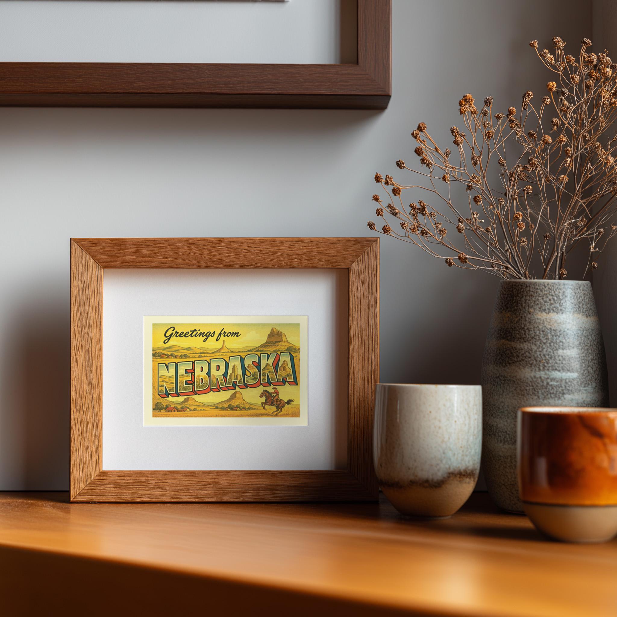 Nebraska Postcard Art Print | Greetings From Nebraska Vintage