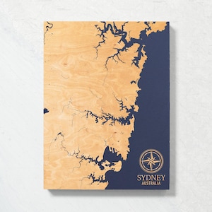 Sydney, Australien Karte | Geschenk für die ganze Familie, Strandhaus-Dekor-Wandbehang, gravierter Küstendruck, einzigartiges Geschenk für die Familie