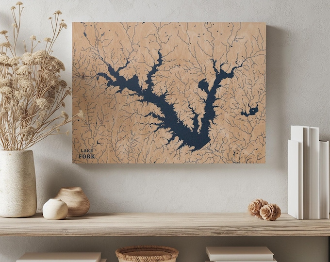 Lake Fork Texas : Personalized Engraved Wood Map, Custom Lake House Wall Art Gift