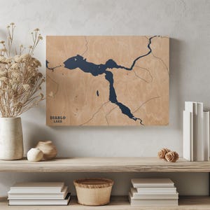 Diablo See Washington | Benutzerdefinierte See Karte Wohnkultur, personalisierte See Haus Geschenk, Jahrestag Hochzeitslager Geschenk, gravierte Holz Wandkunst