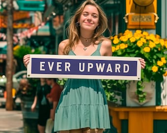 Ever Upward Felt Sign Banner | Vintage style New York State Motto Banner, Inspirational Decor, American Wall Art Gift