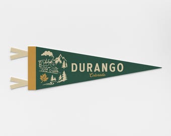 Durango Colorado Felt Pennant | City banner poster. Vintage town & state pride typography flag home decor. Travel gift USA