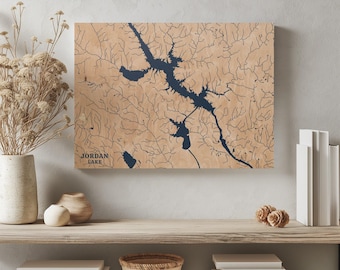 Jordan Lake Alabama : Personalized Engraved Wood Map, Custom Lake House Wall Art Gift