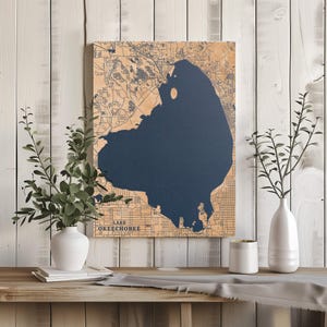 Okeechobeesee Florida | Benutzerdefinierte See Karte Wohnkultur, personalisierte See Haus Geschenk, Jahrestag Hochzeitslager Geschenk, gravierte Holz Wandkunst