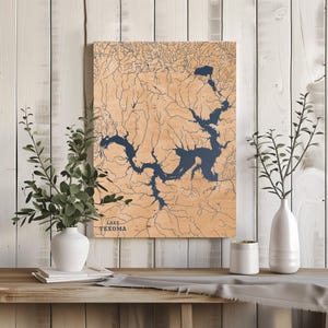 See Texoma Texas | Benutzerdefinierte See Karte Wohnkultur, personalisierte See Haus Geschenk, Jahrestag Hochzeitslager Geschenk, gravierte Holz Wandkunst