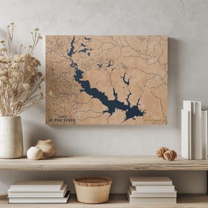 Lake O'the Pines Texas / Decorazione per la casa con mappa personalizzata del lago, regalo personalizzato per casa sul lago, regalo per anniversario di matrimonio in campeggio, arte murale in legno incisa