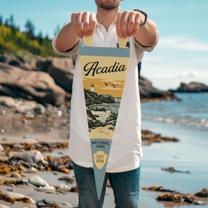 Acadia National Park Felt Pennant | Vintage style poster. Vintage typography Maine flag wall art home decor. USA Handmade Gift