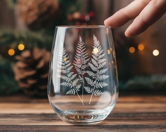 Fern Glasses | Nature Themed Personalized Whiskey, Wine & Beer Glassware, Botanical Drinkware, Gardener Gift, Cottagecore Vintage Boho Decor