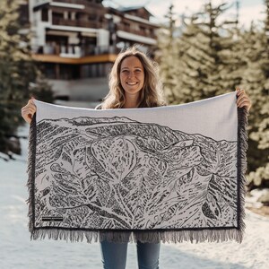 Powder Mountain Utah Ski Trail Blanket | Cozy, soft throw blanket makes a great cabin decor gift for skiers & snowboarders