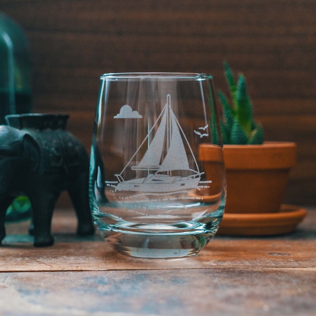 Sailboat Scene Wine Glasses Personalized Engraved Glassware for Wine