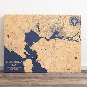 San Pablo Bay, Kalifornien Karte | "Küstendekoration, Strandhaus, Hausdekor, Wanddeko, Unikat, nautisches Dekor, Geschenk ""Küste""."