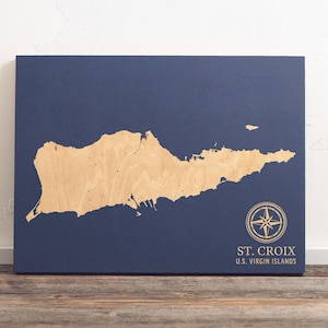 Mapa de Santa Cruz, Ilhas Virgens Americanas | Carta Costeira em Madeira Gravada das Ilhas Virgens Americanas, Arte de Parede, Decoração de Praia para Casa, Impressão Náutica, Presente Personalizado para Família