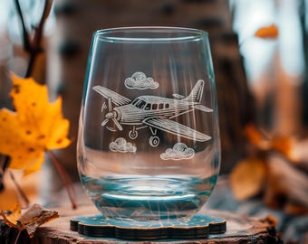 Prop Plane Glasses | Airplane Themed Personalized Whiskey, Wine & Beer Glassware, Pilot Drinkware, Gift for Pilot, Plane Themed Bar Decor