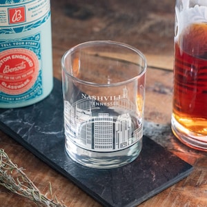 Nashville, Tennessee City Skyline Engraved Glasses | Hometown Pride Glassware, Whiskey Rocks Wine & Beer Barware, Travel Special Trip Gift
