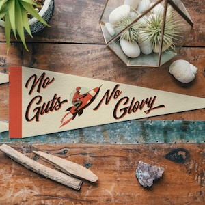 No Guts No Glory Felt Pennant | Vintage Motivational Banner, Inspirational Kids Room Decor, Active Sports Wall Art, Funny Home Accent Gift.