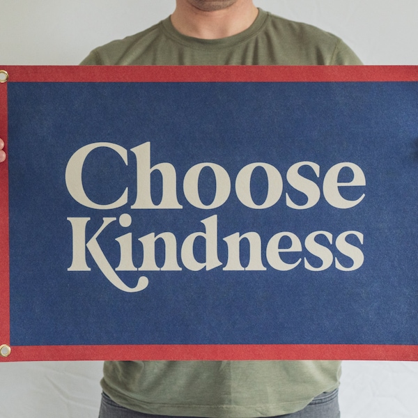 Choose Kindness Felt Poster Banner | Treat people with kindness wall art poster gift. Vintage typography pennant home decor. USA Handmade