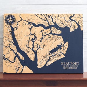 Beaufort, South Carolina Karte | "Graviertes Holz Küstenkarte Wand Kunst Zeichen, Strand Wohnkultur nautischen Druck, einzigartiges personalisiertes Geschenk für die Familie