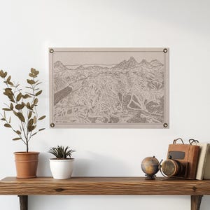 Affiche en feutre de carte des montagnes de Grand Targhee Wyoming | cadeau d'art mural montagne ski snowboard vintage. Décoration d'intérieur fanion drapeau. Fait main aux États-Unis
