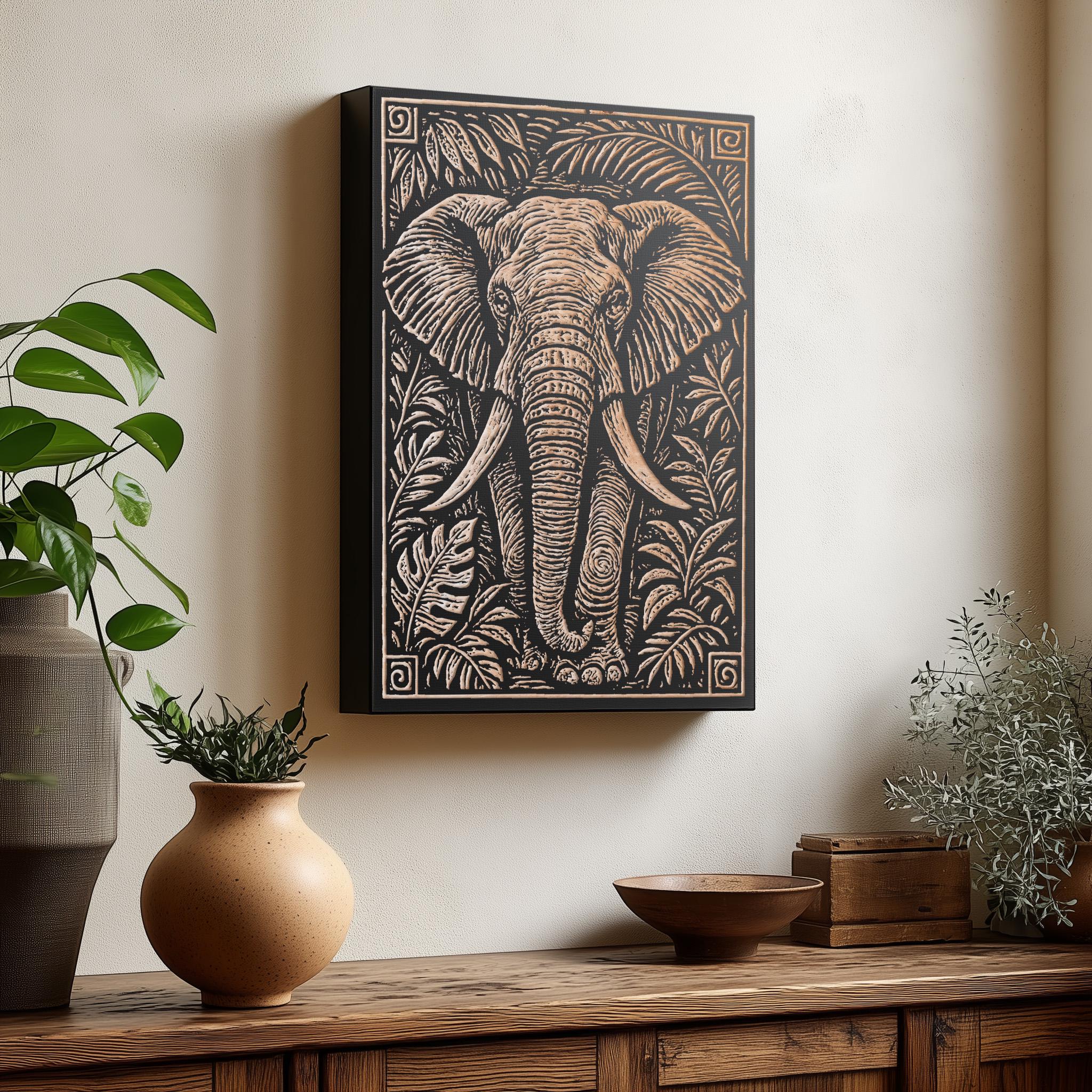 Elephant in the Jungle Engraved Illustration : Safari Inspired Birch ...