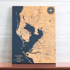 Tampa Bay, Florida Karte | "Graviertes Holz Küsten Wand Kunst Zeichen, Strand Haus Wohnkultur nautischen Druck, einzigartiges personalisiertes Geschenk für die Familie
