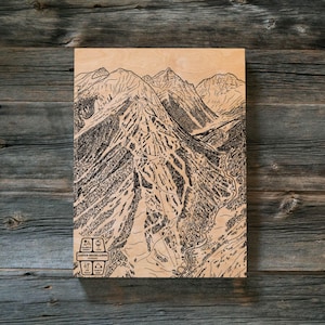 Aspen Highlands Colorado Ski Piste Karte | Gravierte Holzwandkunst, Wintersport-Kabinendekor, Snowboard-Bergspur, persönliches Geschenk für die Familie