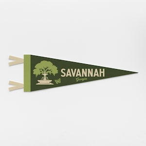 Savannah Georgia Felt Pennant | City banner poster. Vintage town & state pride typography flag home decor. Georgia gift USA