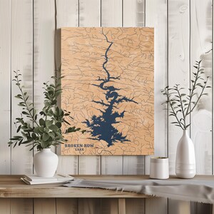 Kaputte Schleife Lake Oklahoma | Benutzerdefinierte See Karte Wohnkultur, personalisierte See Haus Geschenk, Jahrestag Hochzeitslager Geschenk, gravierte Holz Wandkunst